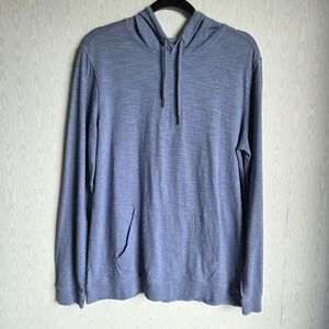 Men's George Slub Knit 100% Cotton‎ Lightweight Blue Drawstring Hoodie M